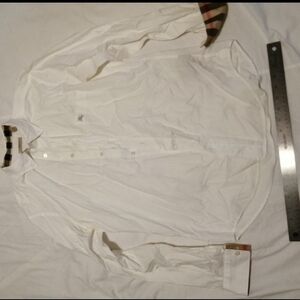 Burberry White and Tan Men's Casual Button Down Shirt